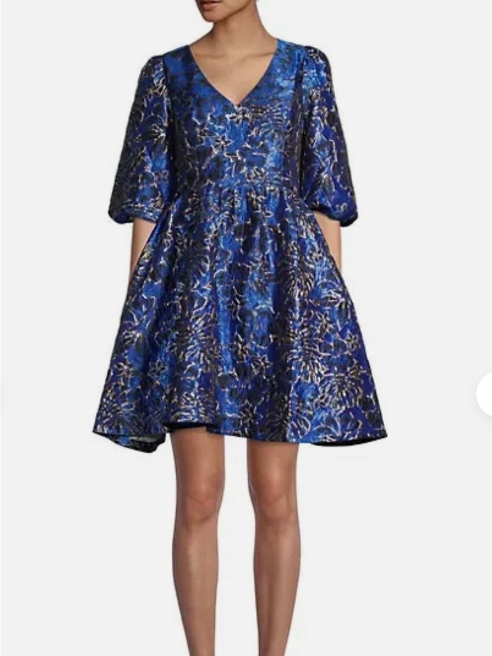 Lilly Pulitzer Blue Metallic Floral Puff-Sleeve Mini Dress